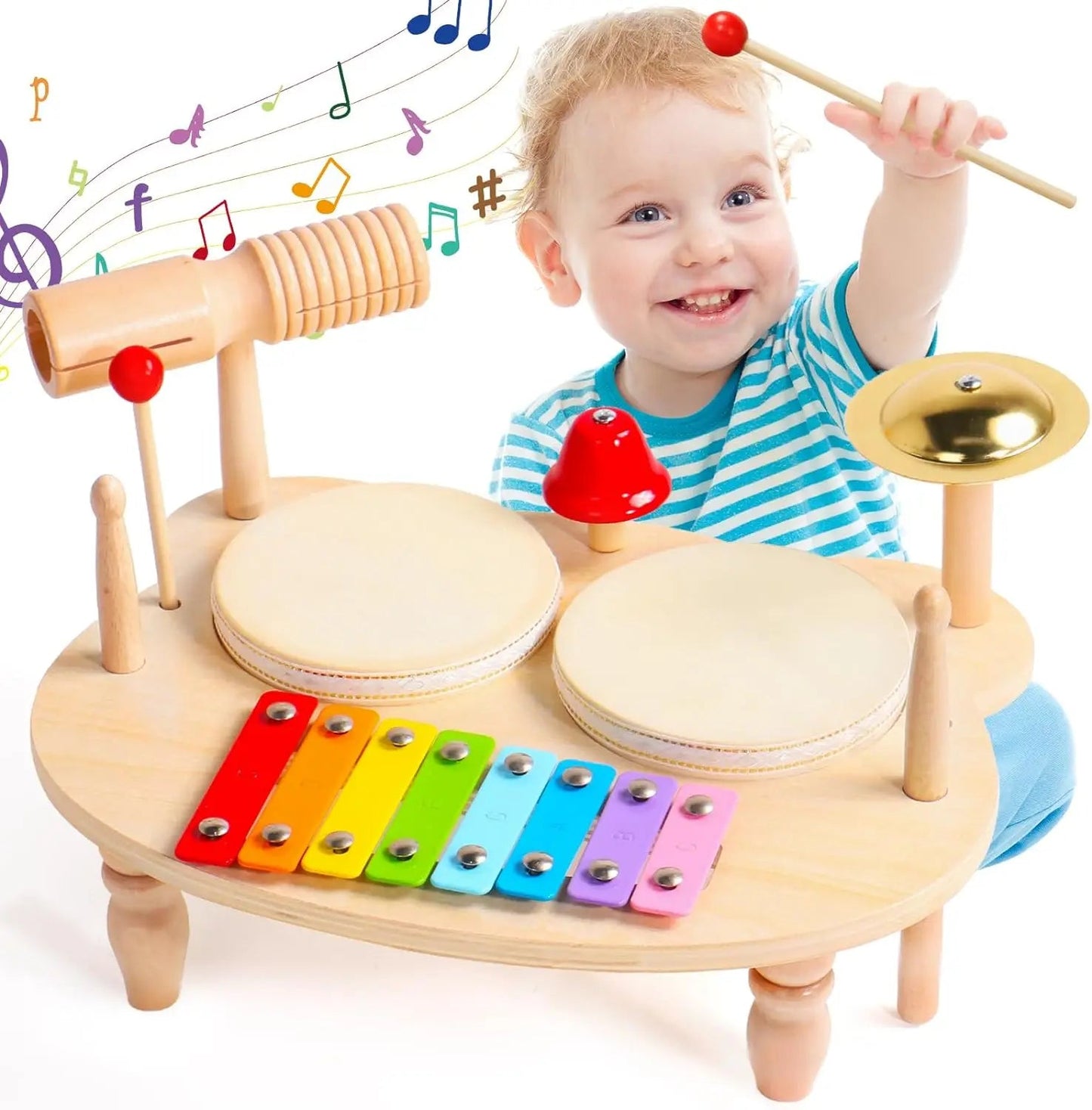 Multifunctional Wooden Music Table – Early Learning Drum Set for Babies! - Toys Market